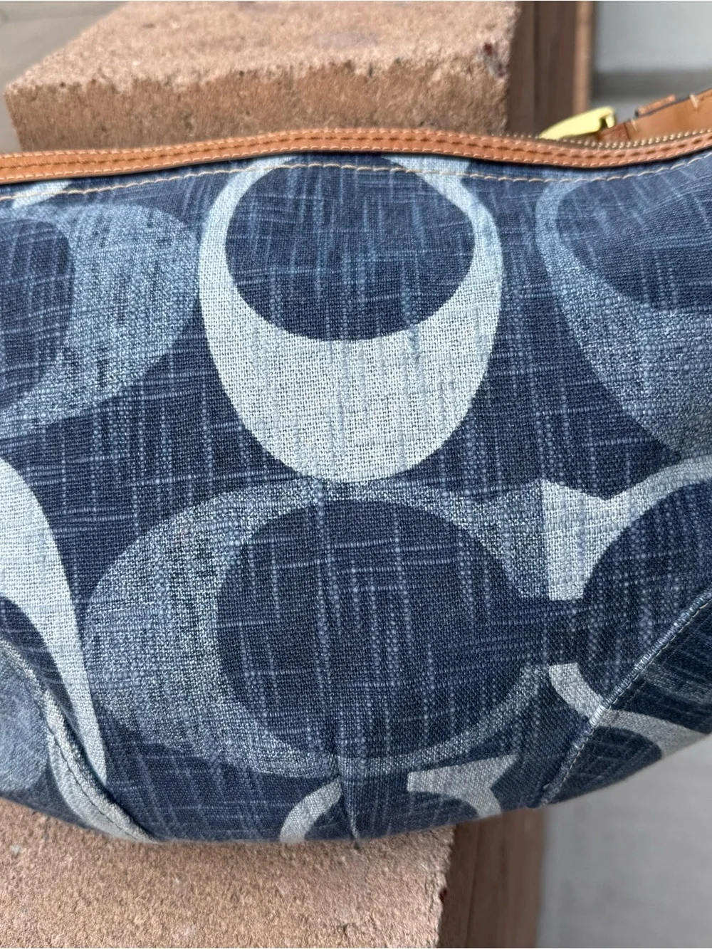Rare Vintage Coach Denim Jumbo Signature Hobo Bag Leather #12190